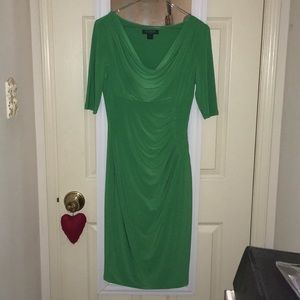 Cowl neck half-sleeve jersey sheath dress